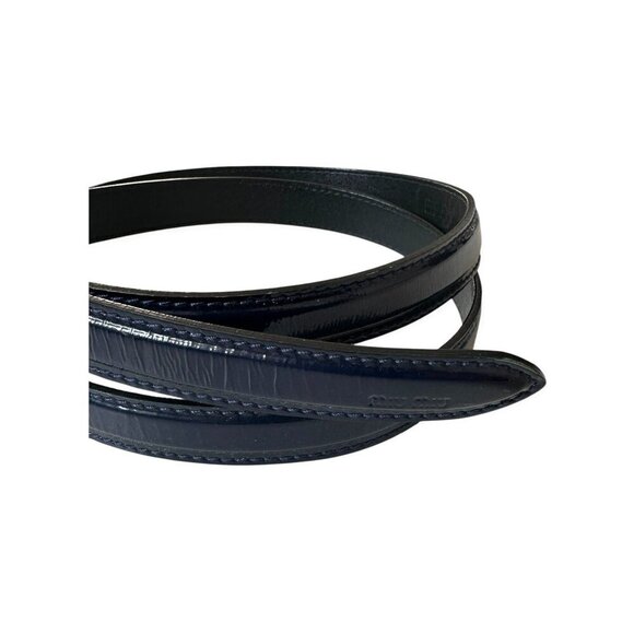Miu Miu Blue Crinkled Patent Belt, Gold buckle,  Size 90/36\